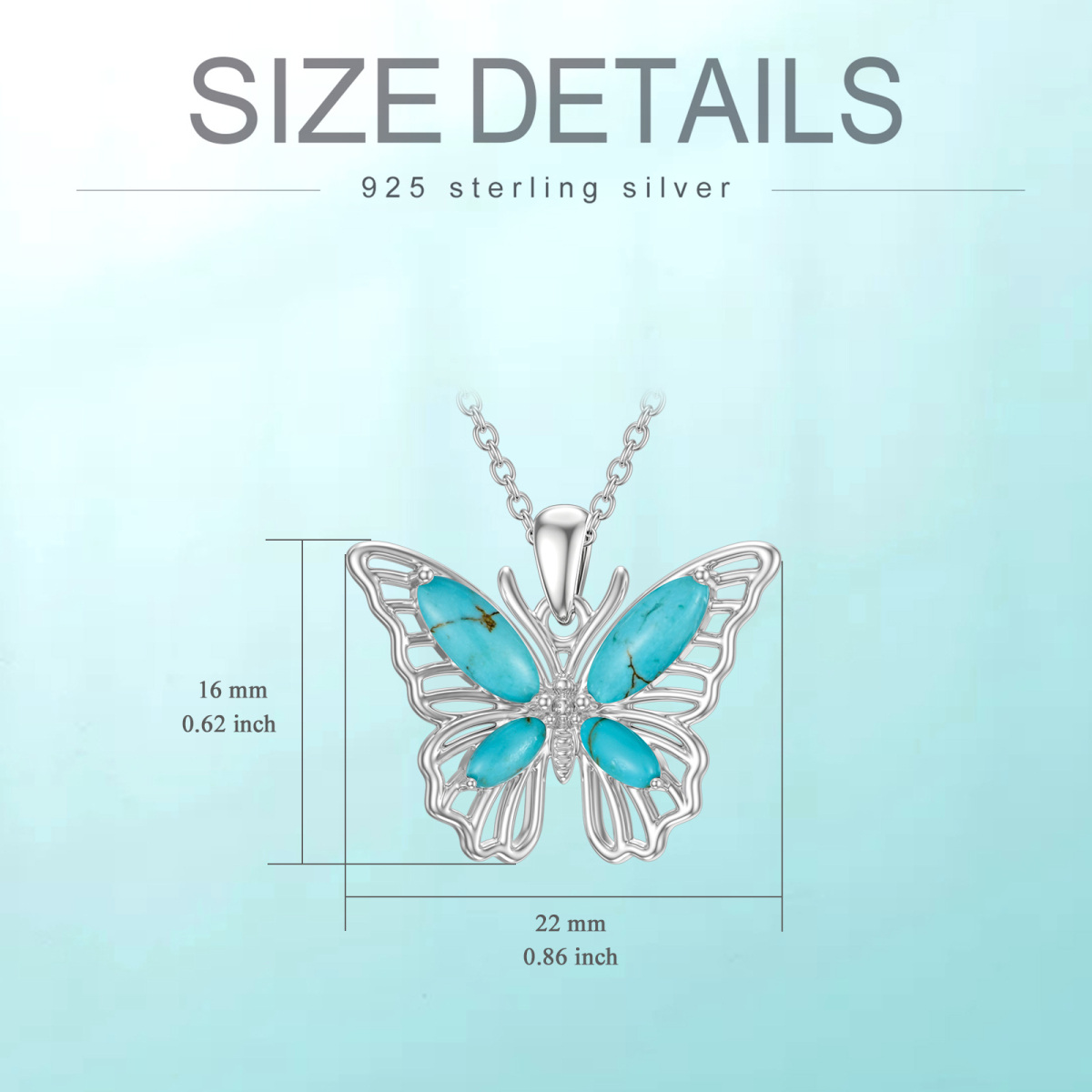 Sterling Silber Türkis Schmetterling Anhänger Halskette-5