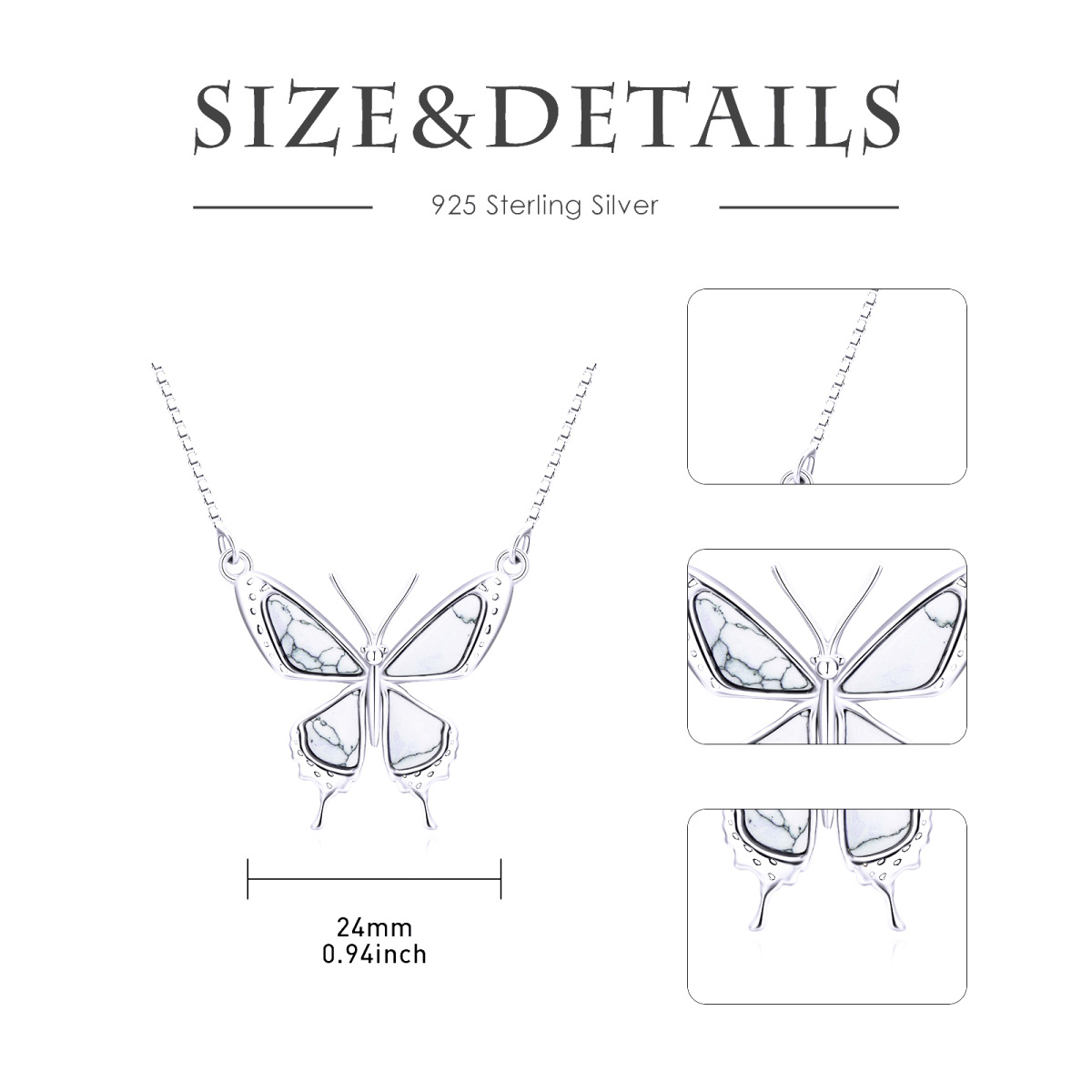 Sterling Silver Turquoise Butterfly Pendant Necklace-4