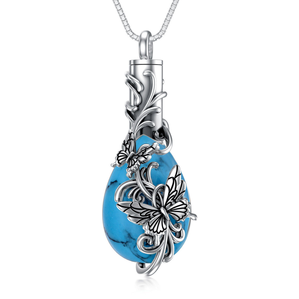 Collier Urne Papillon Turquoise en Argent Sterling pour Cendres-1