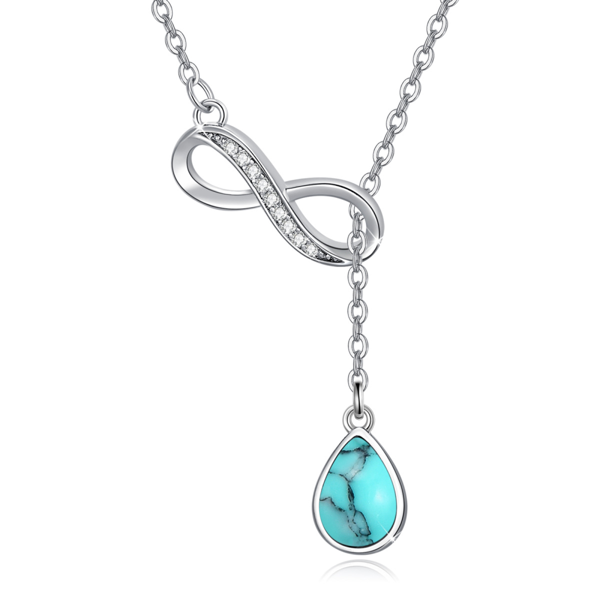 Collana a Y regolabile in argento sterling con nodo celtico e goccia di turchese-1