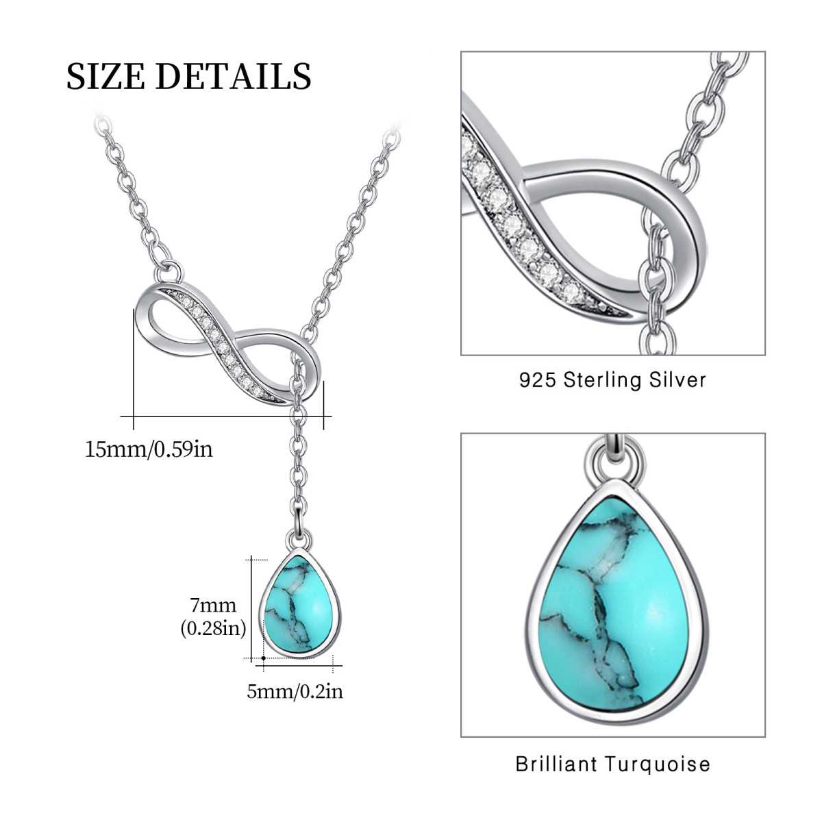 Collier en Y ajustable en argent sterling avec nœud celtique et goutte de turquoise-5