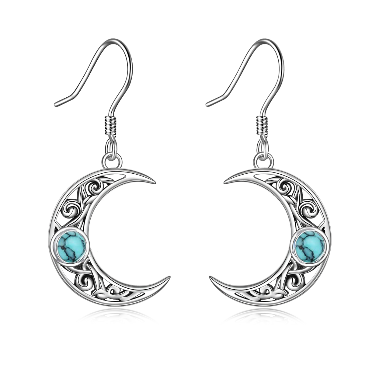 Boucles d'oreilles pendantes en argent sterling avec nœud celtique et lune en turquoise-1