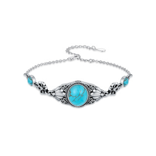 Sterling Silver Turquoise Cherry Blossom Bracelet for Women-5