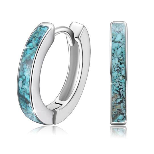 Sterling Zilveren Turquoise Cirkel Hoop Oorbellen voor Vrouwen