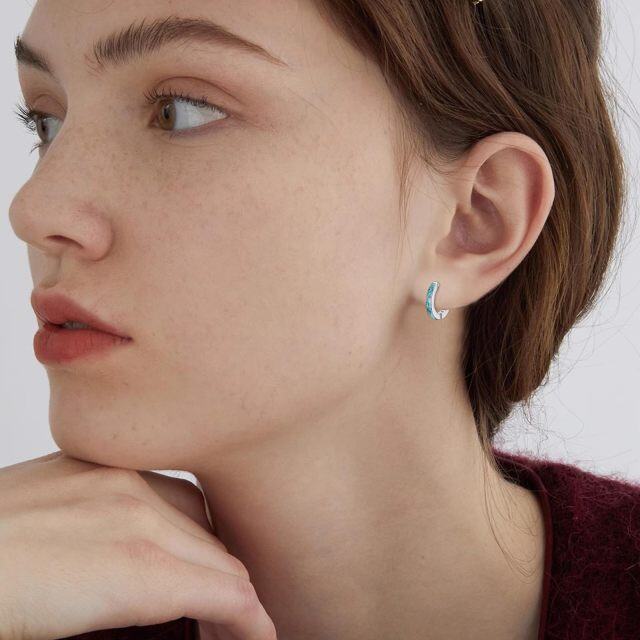 Boucles d'oreilles créoles en argent sterling avec cercle turquoise pour femmes-2