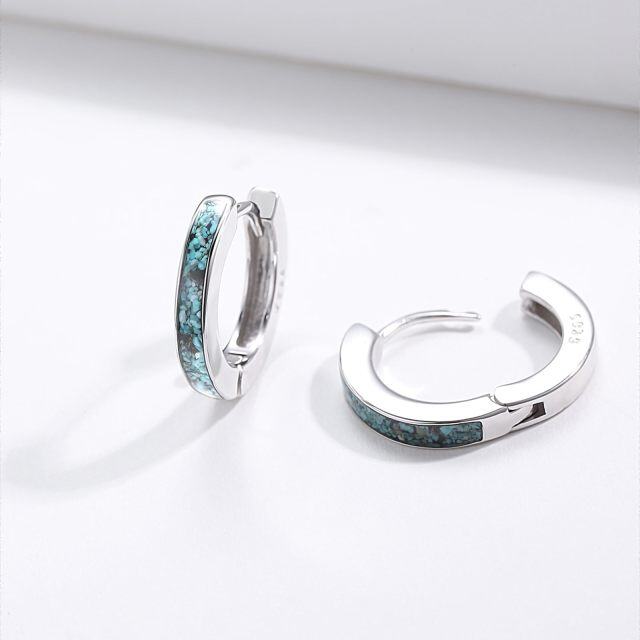 Sterling Silver Turquoise Circle Hoop Earrings for Women-4