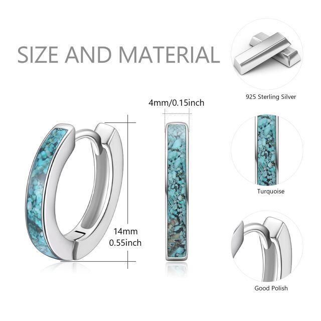 Sterling Zilveren Turquoise Cirkel Hoop Oorbellen voor Vrouwen-5