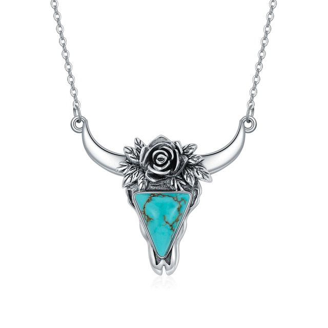 Collier en argent sterling avec pendentif vache turquoise-1