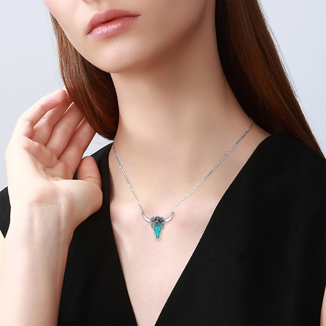 Collier en argent sterling avec pendentif vache turquoise-2