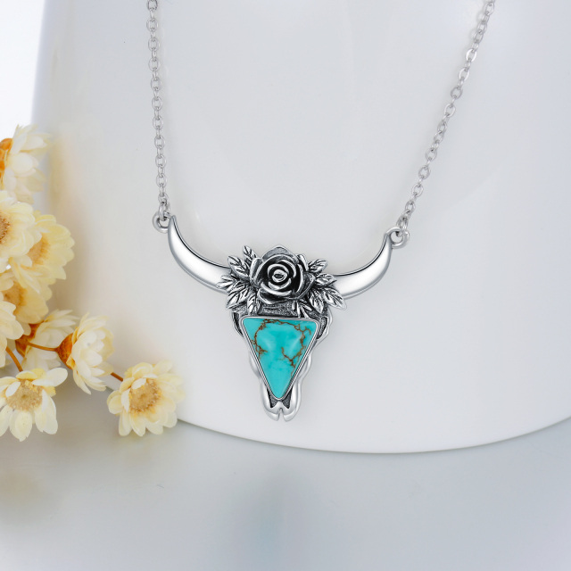 Collier en argent sterling avec pendentif vache turquoise-4