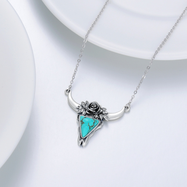 Collier en argent sterling avec pendentif vache turquoise-5