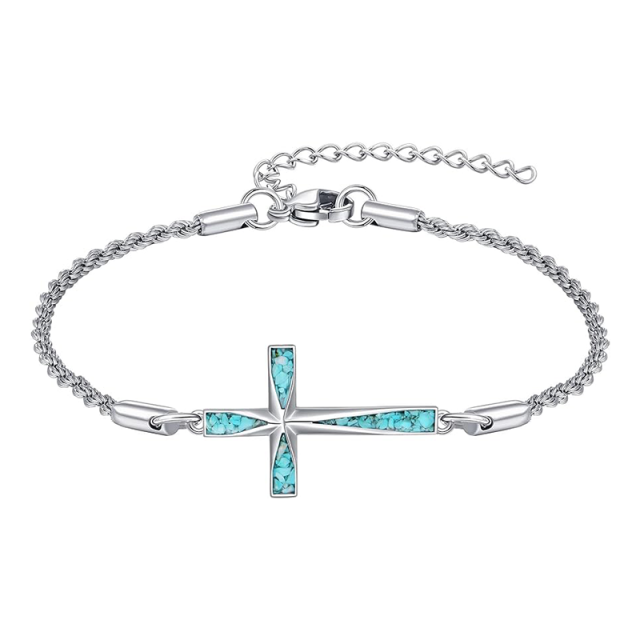 Pulsera con colgante de cruz de turquesa en plata de ley-1