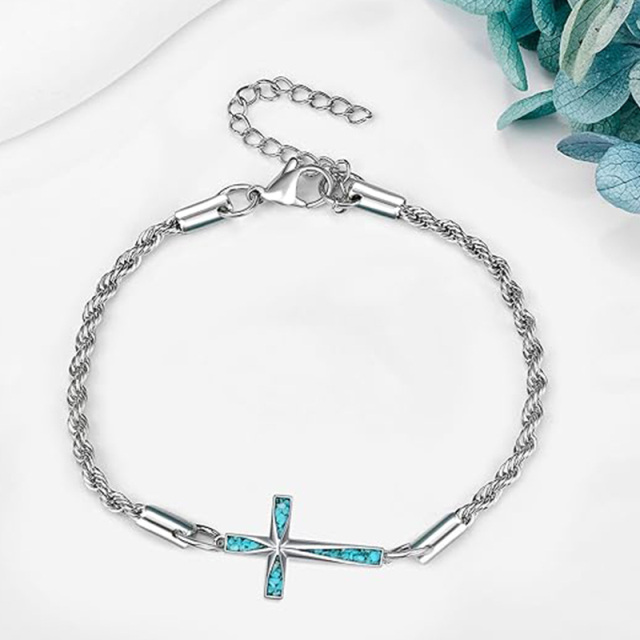 Sterling Silver Turquoise Cross Pendant Bracelet-3