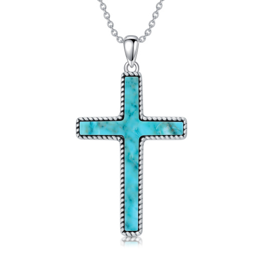 Collier en argent sterling avec pendentif en forme de croix en turquoise