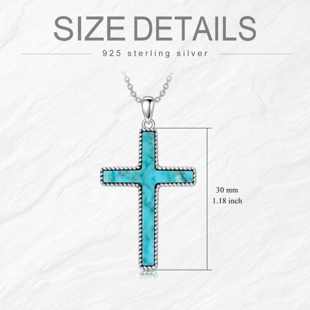 Sterling Silver Turquoise Cross Pendant Necklace-6