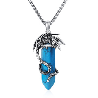 Sterling Silver Turquoise Dragon Pendant Necklace for Men-7