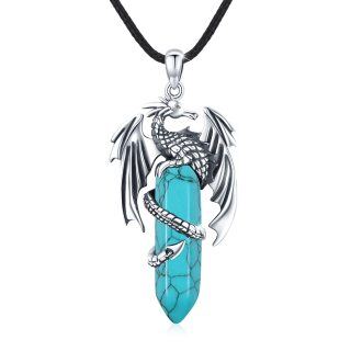 Sterling Silver Turquoise Dragon Pendant Necklace-39