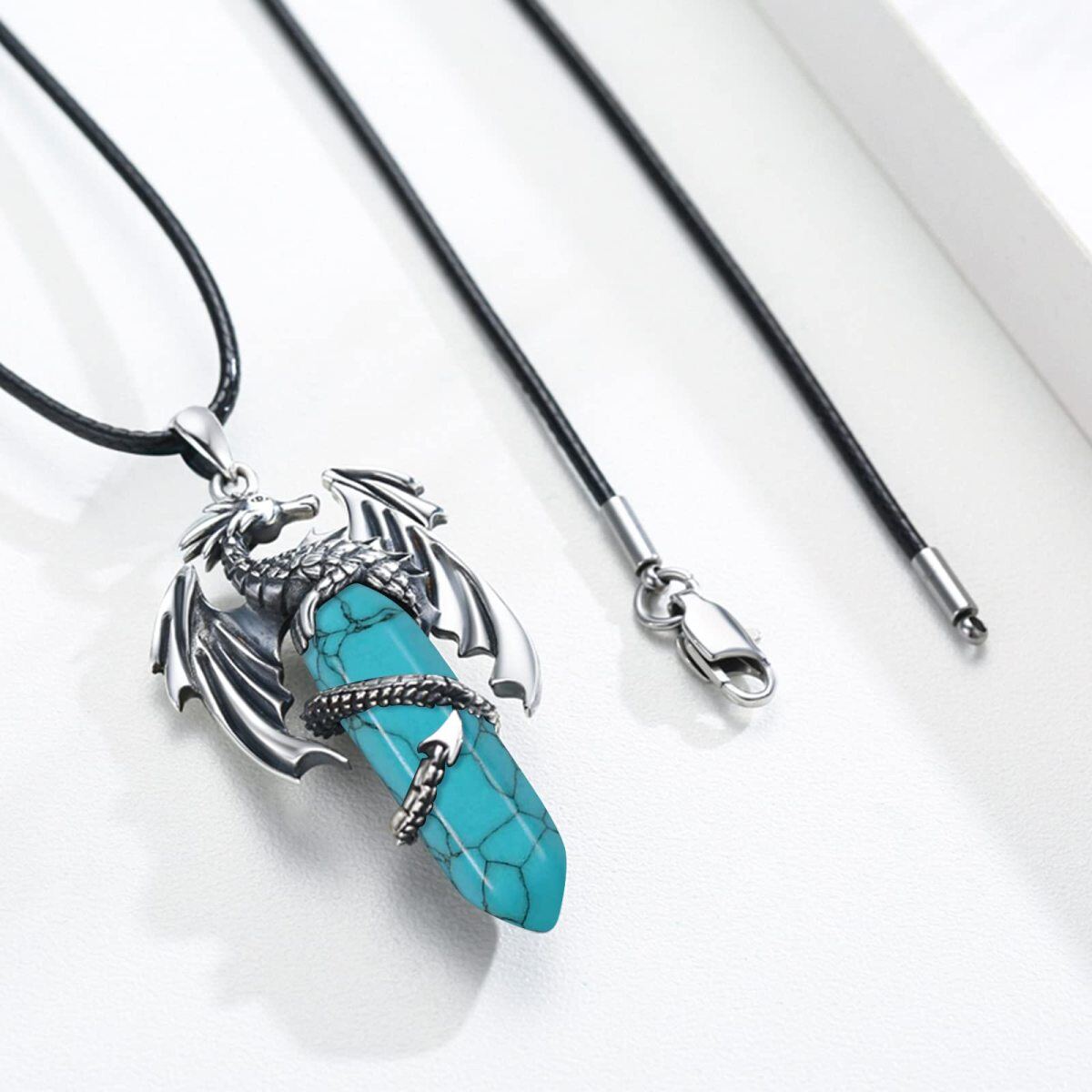 Sterling Silver Turquoise Dragon Pendant Necklace-4