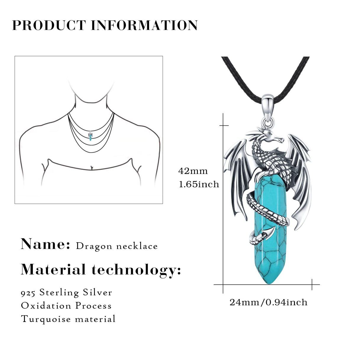 Sterling Silber Türkis Drachen Anhänger Halskette-5