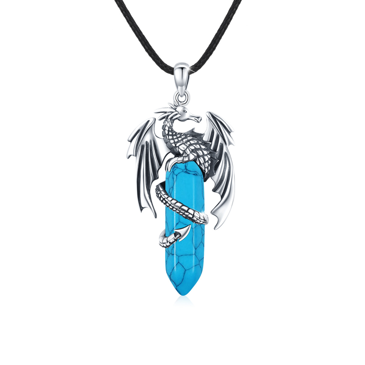 Sterling Silver Turquoise Dragon Pendant Necklace-1