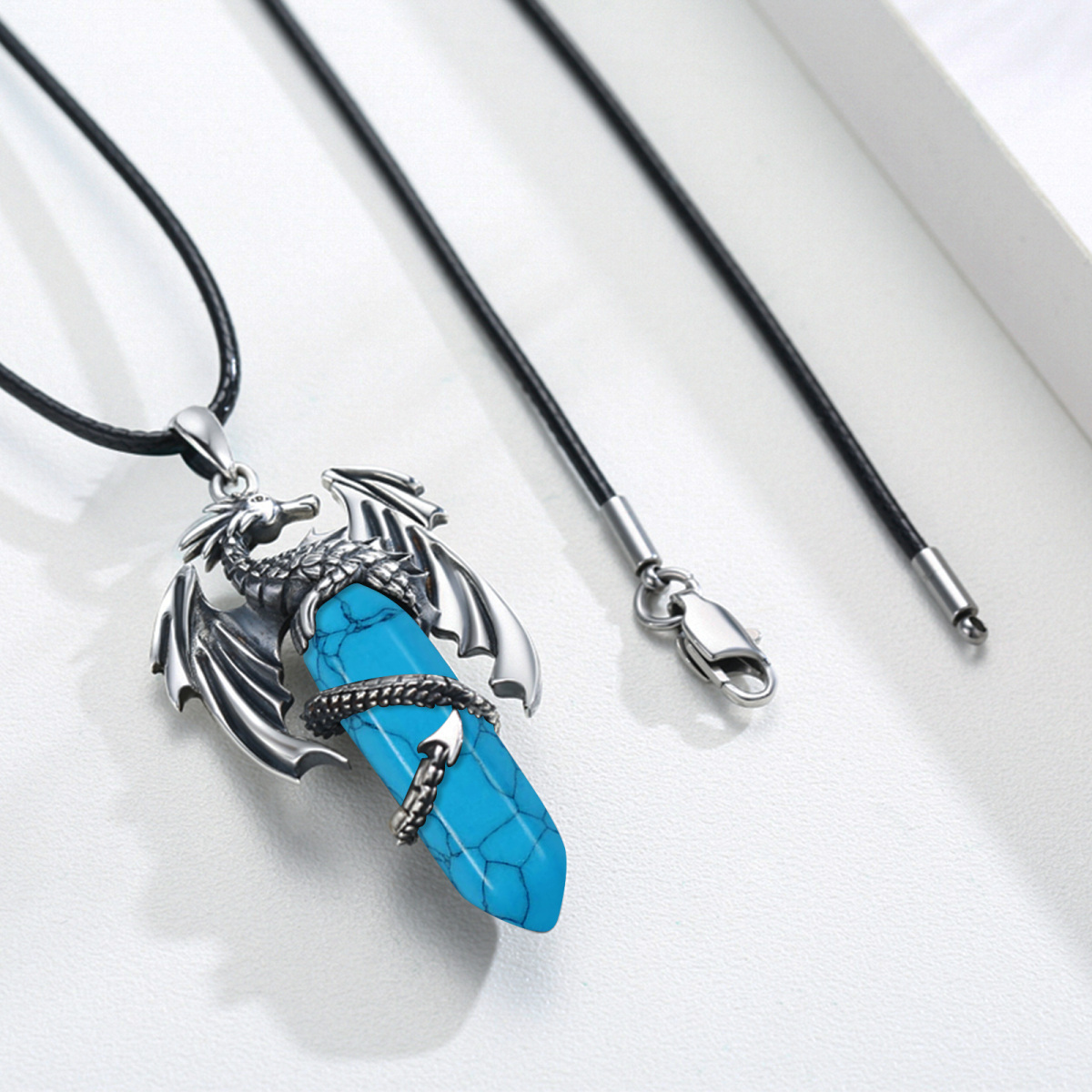 Sterling Silver Turquoise Dragon Pendant Necklace-4