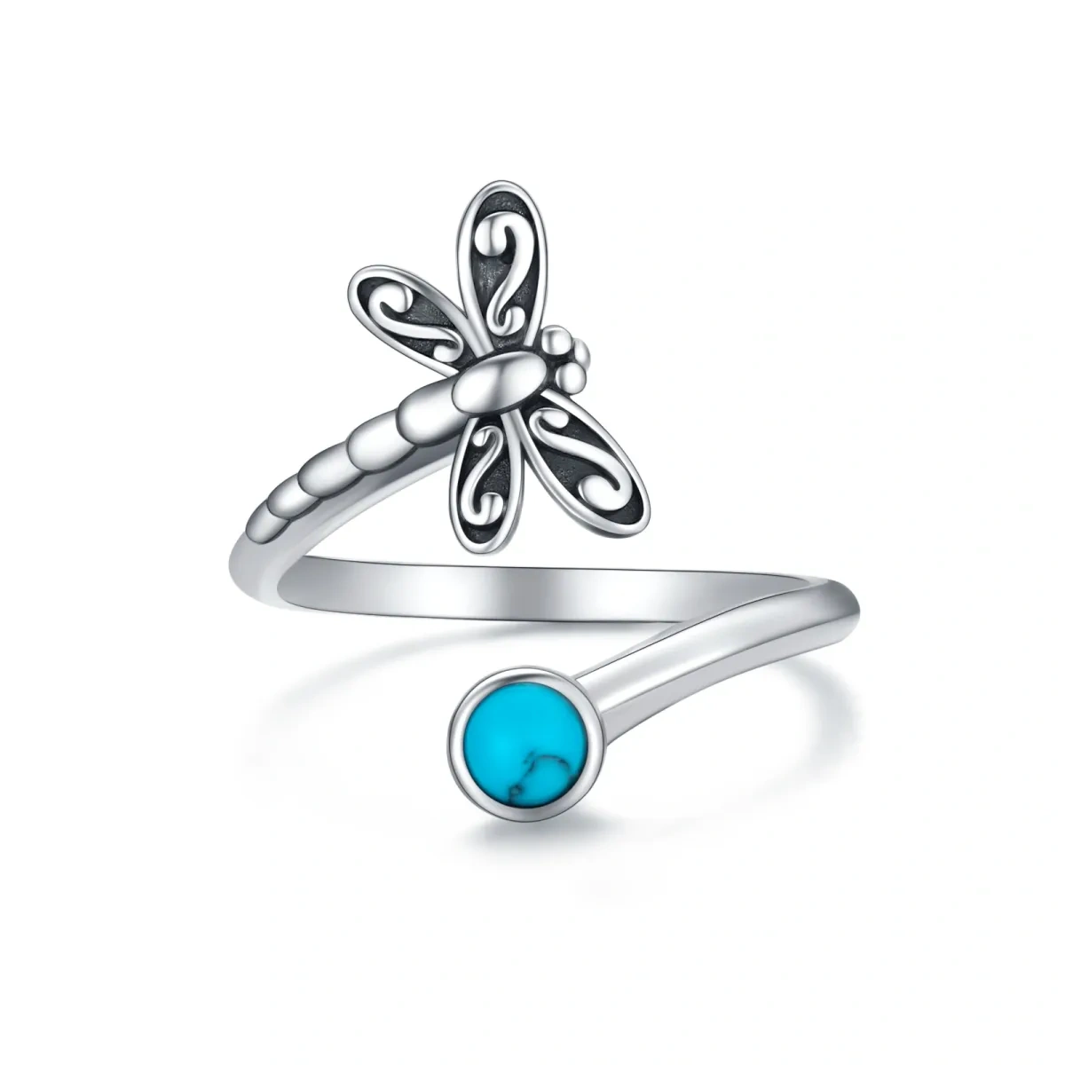 Bague ouverte en argent sterling avec libellule en turquoise-1