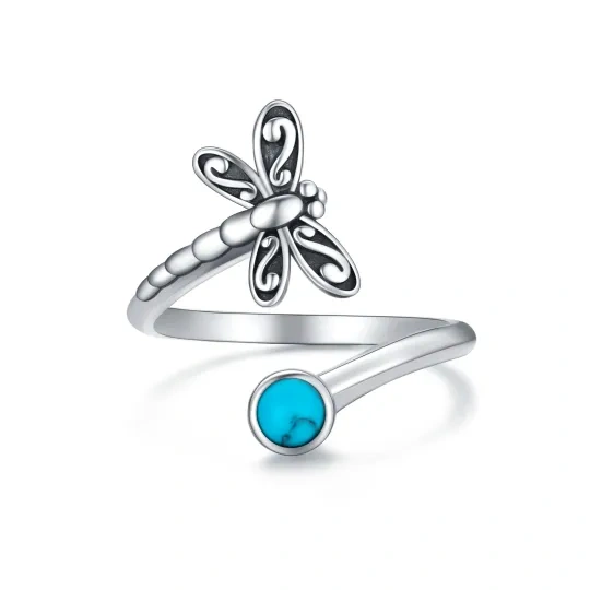 Bague ouverte en argent sterling avec libellule en turquoise