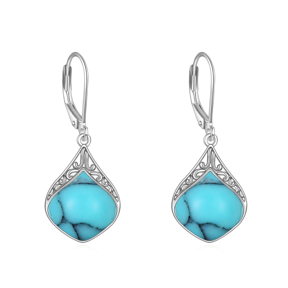 Sterling Silver Turquoise Drop Earrings-1