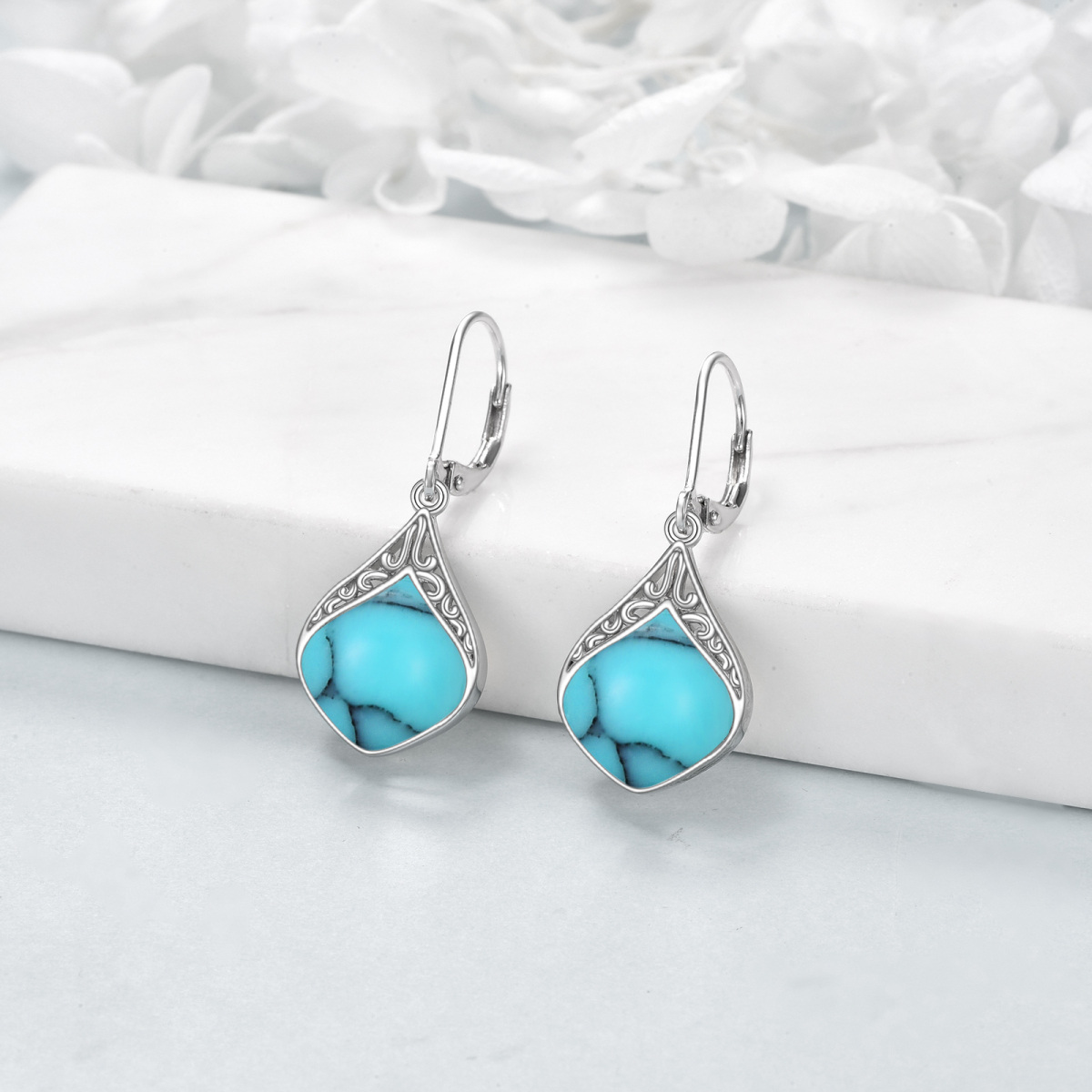 Sterling Silver Turquoise Drop Earrings-3