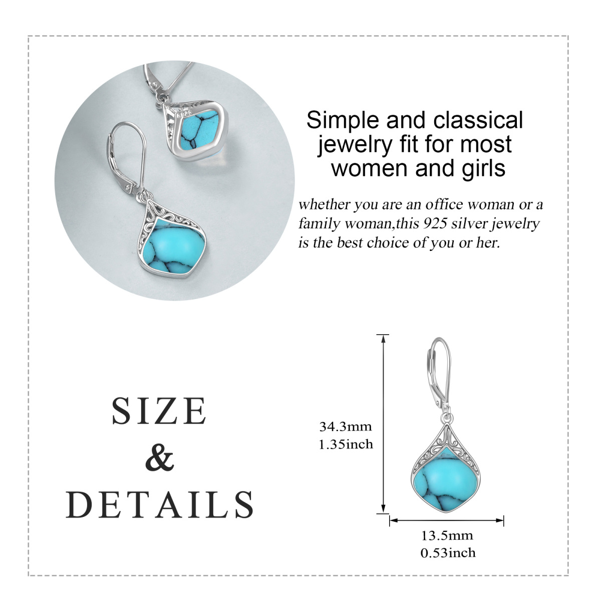 Pendants d'oreilles en argent sterling avec turquoise -6