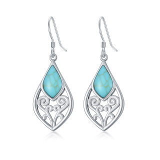 Sterling Silver Oval Cut Turquoise Drop Earrings For Women-4