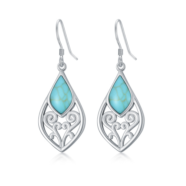 Sterling Silver Turquoise Drop Shape Drop Earrings-5