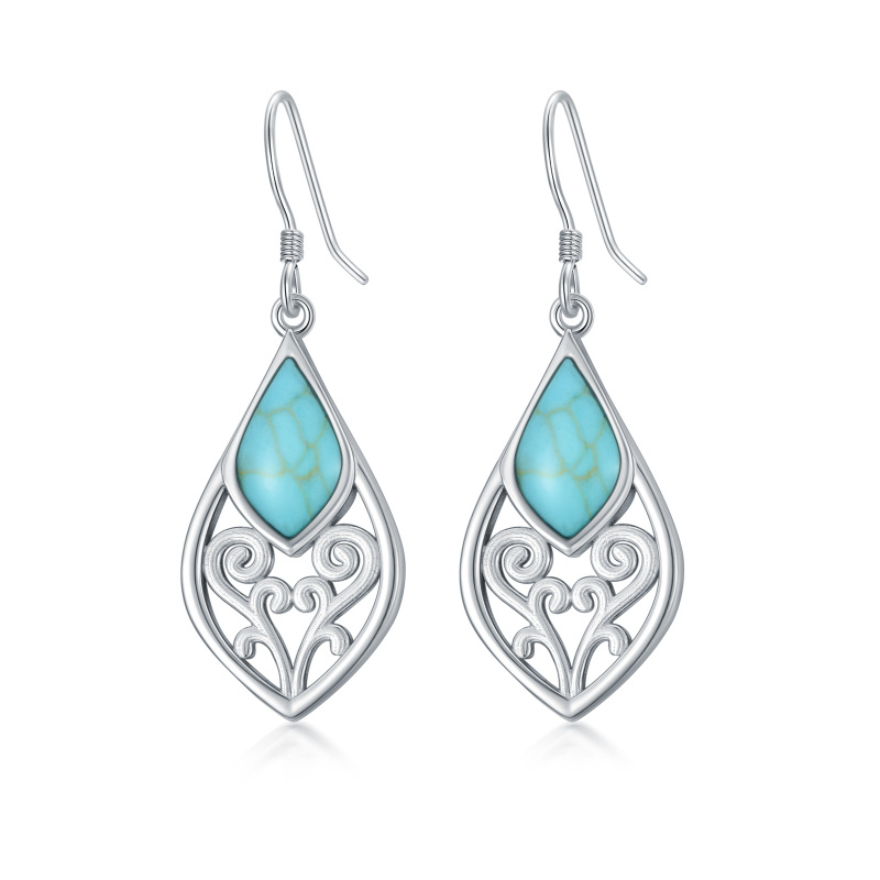 Sterling Silver Oval Cut Turquoise Drop Earrings For Women-20