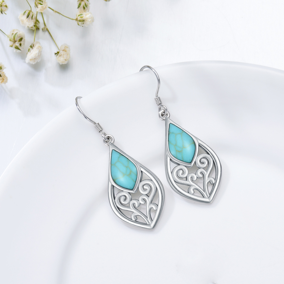 Pendants d'oreilles en argent sterling en forme de turquoise-4