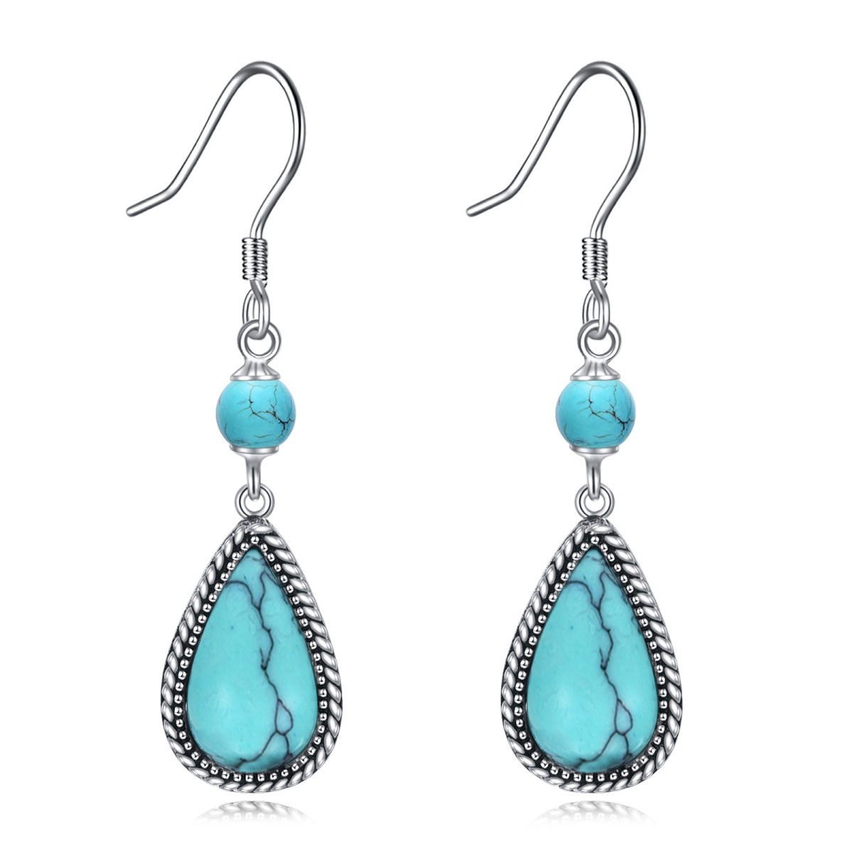 Sterling Silver Turquoise Drop Earrings For Women-1