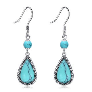 Sterling Silver Turquoise Drop Earrings For Women-34