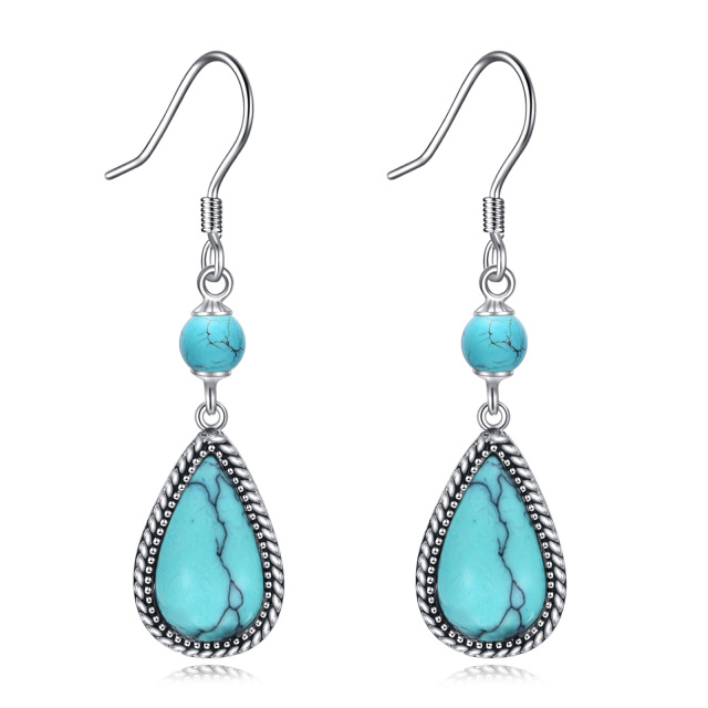 Sterling Silver Turquoise Drop Shape Drop Earrings-3