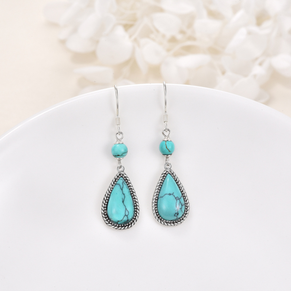 Boucles d'oreilles pendantes turquoise en argent sterling pour femmes-5