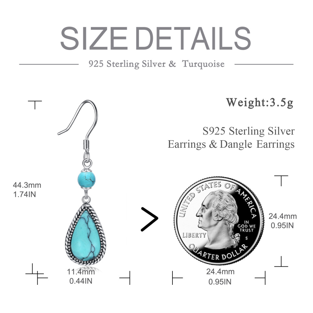 Boucles d'oreilles pendantes turquoise en argent sterling pour femmes-6