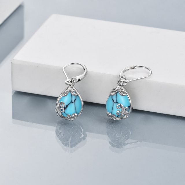 Boucles d'oreilles à levier en argent sterling avec turquoise en forme de goutte et filigr-4