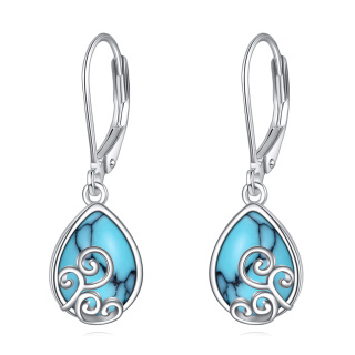 Sterling Silver Turquoise Drop Shape Lever-back Earrings-1