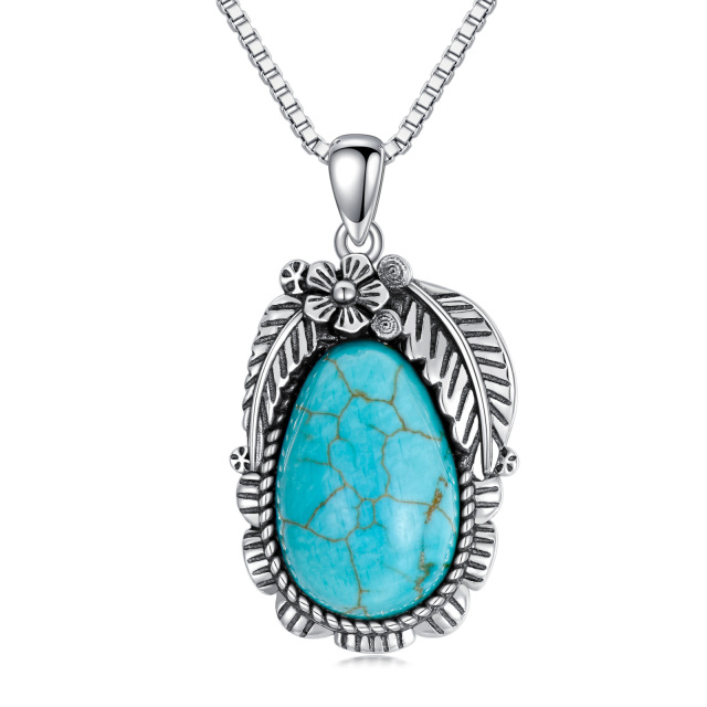 Sterling zilveren turquoise veer hanger ketting-1