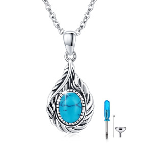 Sterling Silver Turquoise Feather Urn Necklace for Ashes-36