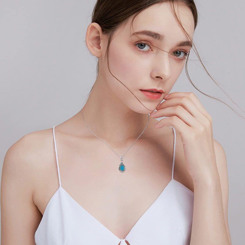 Colar de urna de penas de turquesa em prata de lei para cinzas-3