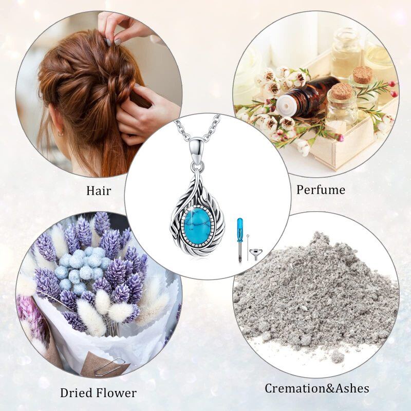 Colar de urna de penas de turquesa em prata de lei para cinzas-4