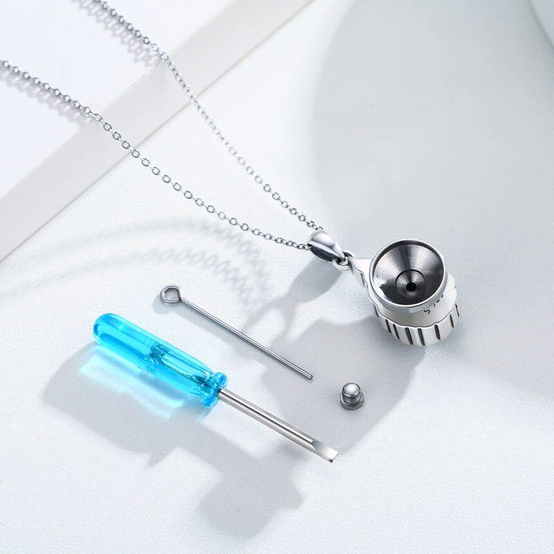 Colar de urna de penas de turquesa em prata de lei para cinzas-5