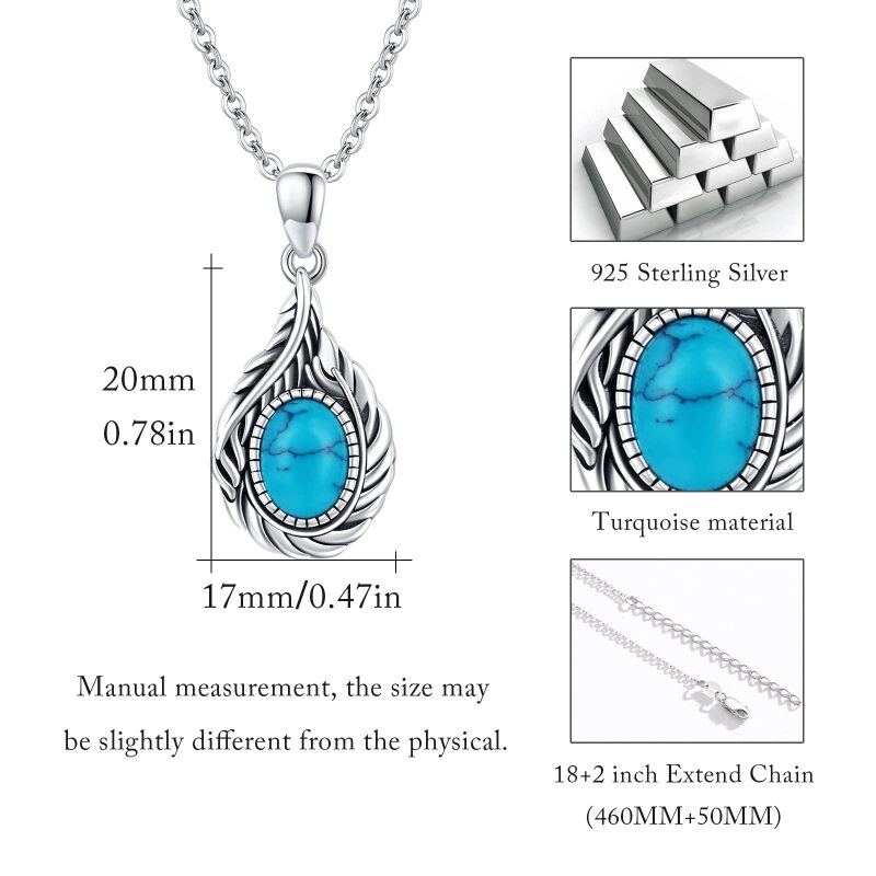 Colar de urna de penas de turquesa em prata de lei para cinzas-6