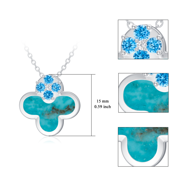 Sterling Silver Cubic Zirconia & Turquoise Four Leaf Clover Pendant Necklace-6