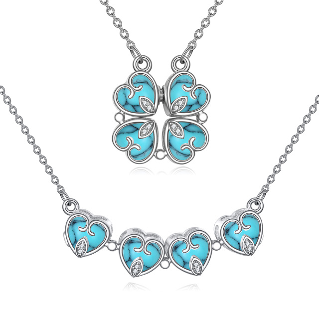 Sterling Silver Cubic Zirconia & Turquoise Four Leaf Clover Pendant Necklace-2