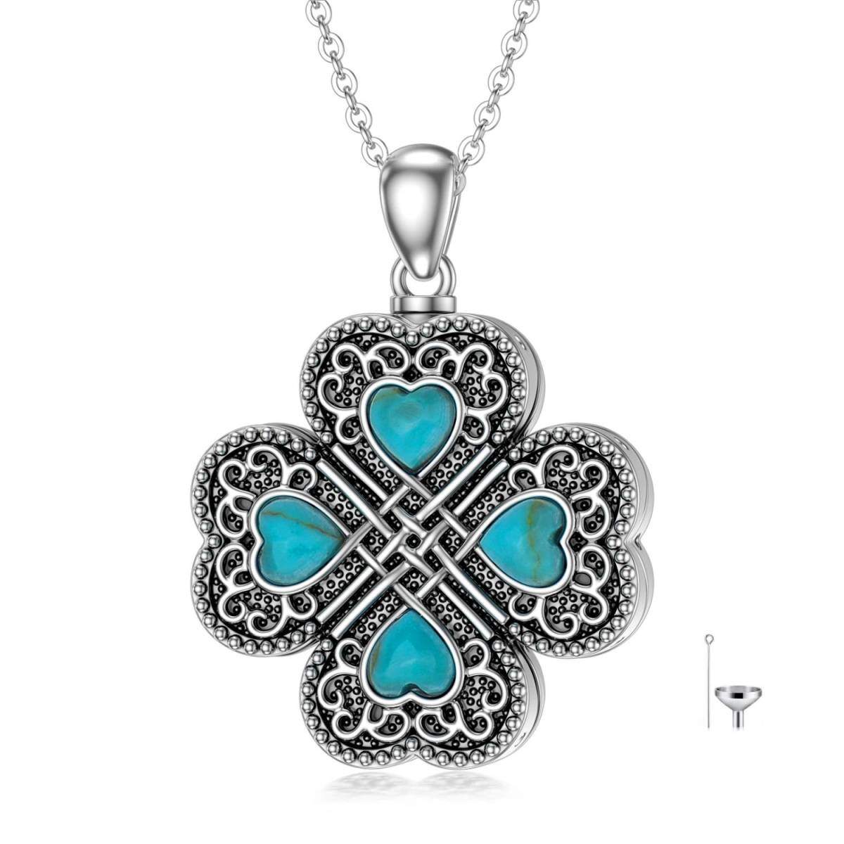 Collier d'Urne en Argent Sterling Turquoise Trèfle à Quatre Feuilles pour les Cendres-1